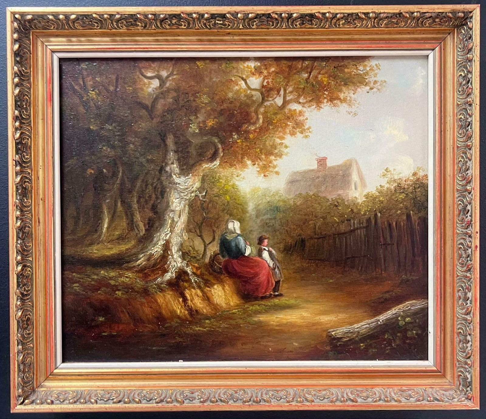 Suffolk School19th Century Suffolk School Oil Painting Figures In Rural Woodland Lane photo for sale