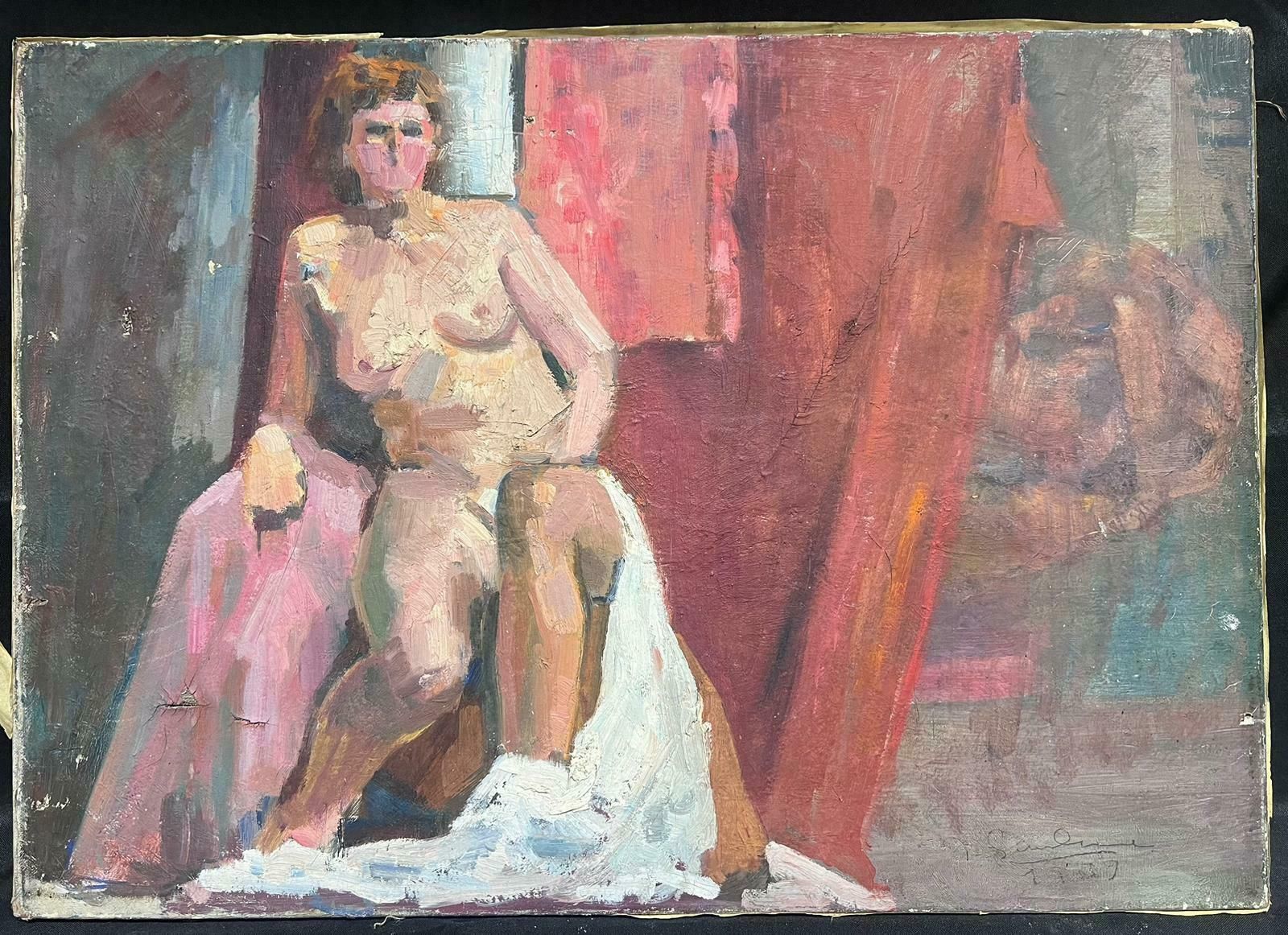 French School1930's French Post Impressionist Signed Oil Nude Lady In Interior Setting1930's photo furniture
