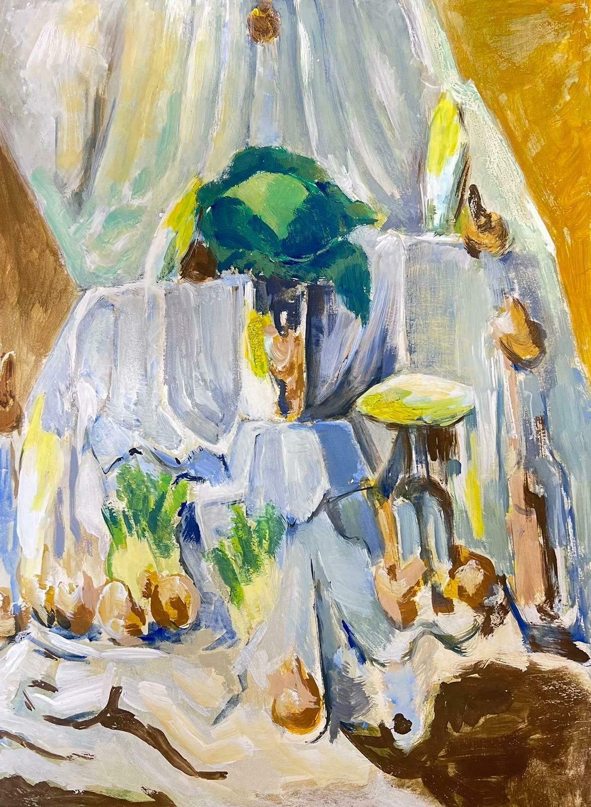 Guy Nicod French 20th Century Modernist Draped Table Cloth Onions Still Life photo 1017.0