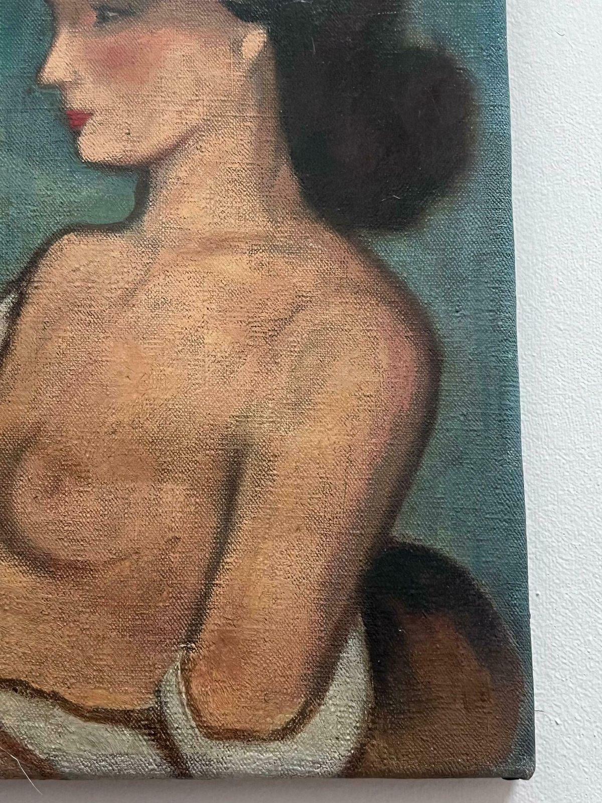 French Modernist1940's French Modernist Signed Oil Painting Portrait Of Nude Lady With Hat1940 photo 915.0