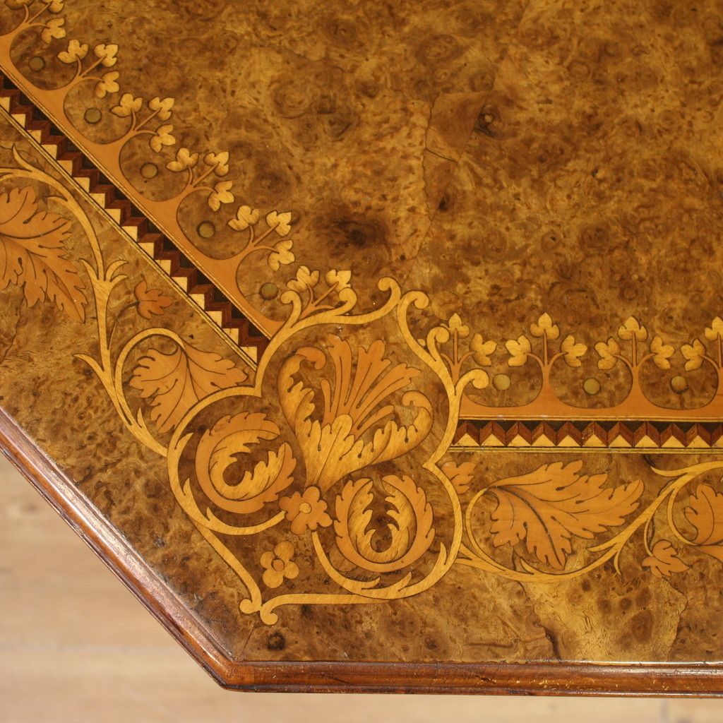 photo for sale 20th Century Octagonal Inlaid Wood Table