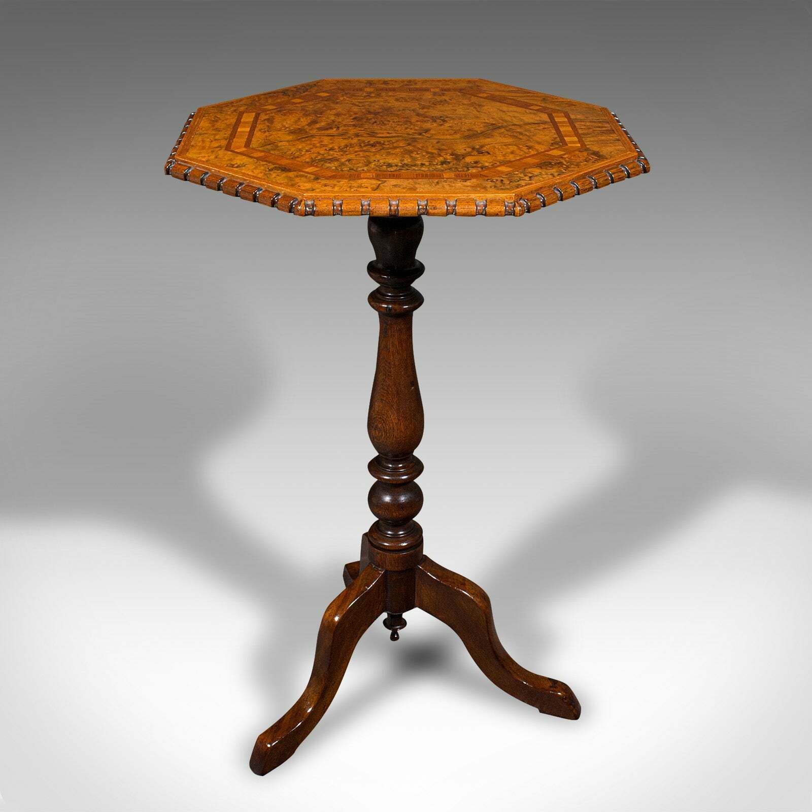 Antique Octagonal Wine Table, English, Burr Walnut, Lamp, Occasional, Victorian photo furniture