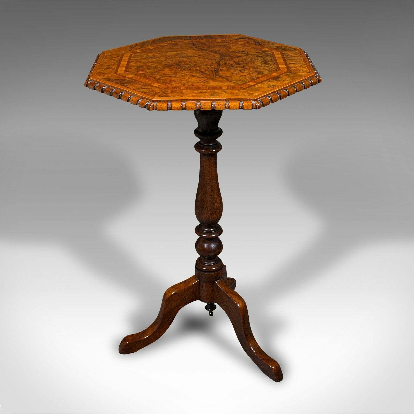 Antique Octagonal Wine Table, English, Burr Walnut, Lamp, Occasional, Victorian photo for sale