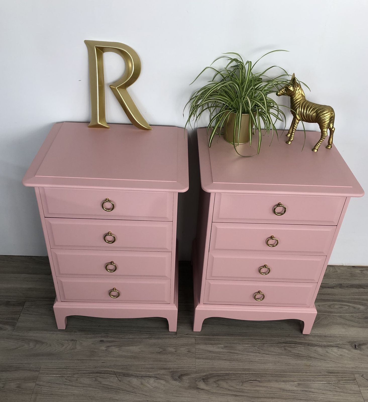 photo furniture Stag Minstrel Pair (2) Of 4 Drawer Bedsides Nightstands Painted Pink