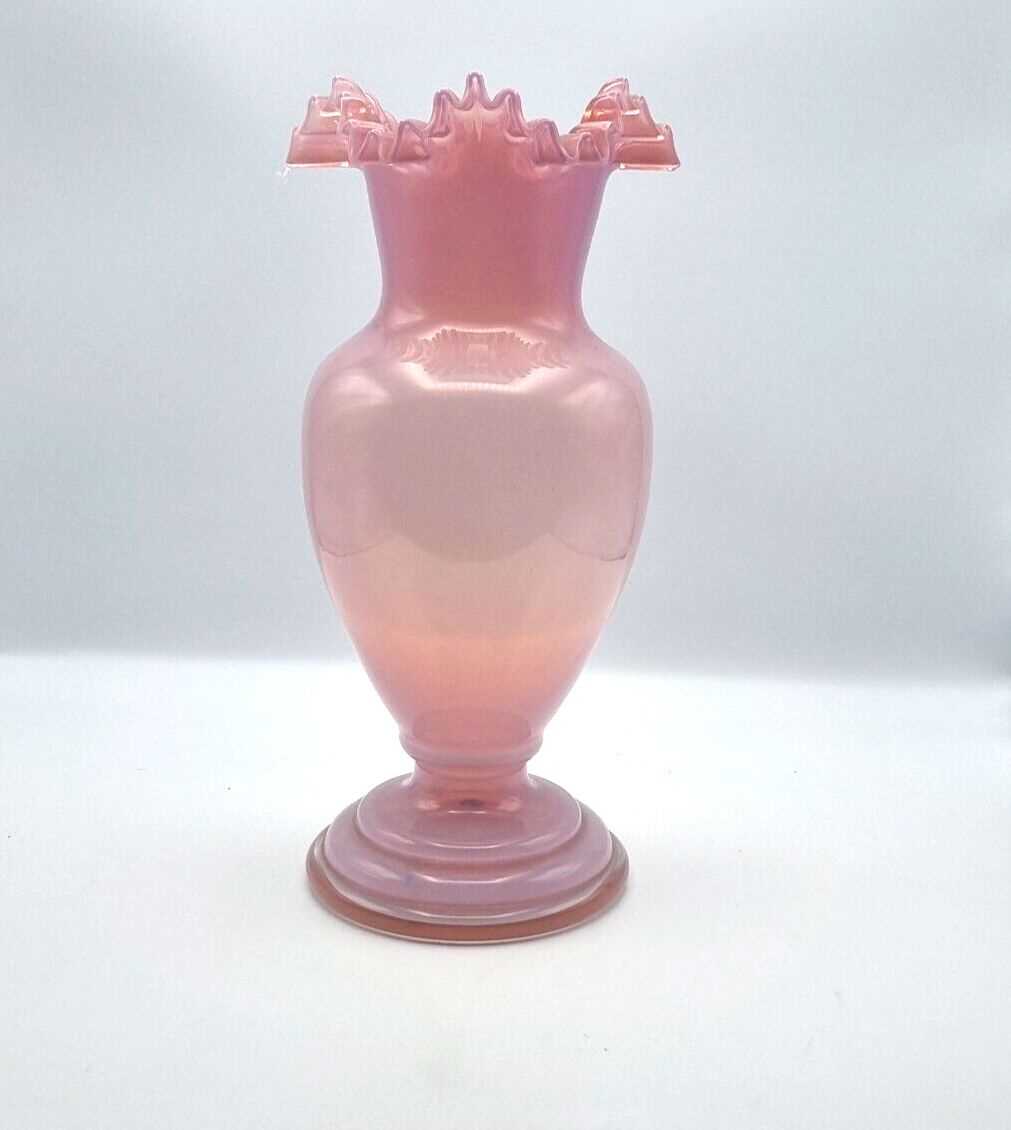 Victorian Vase Pink Opaline Glass Vase Ruffled Neck Glass Vase Stunning! photo furniture