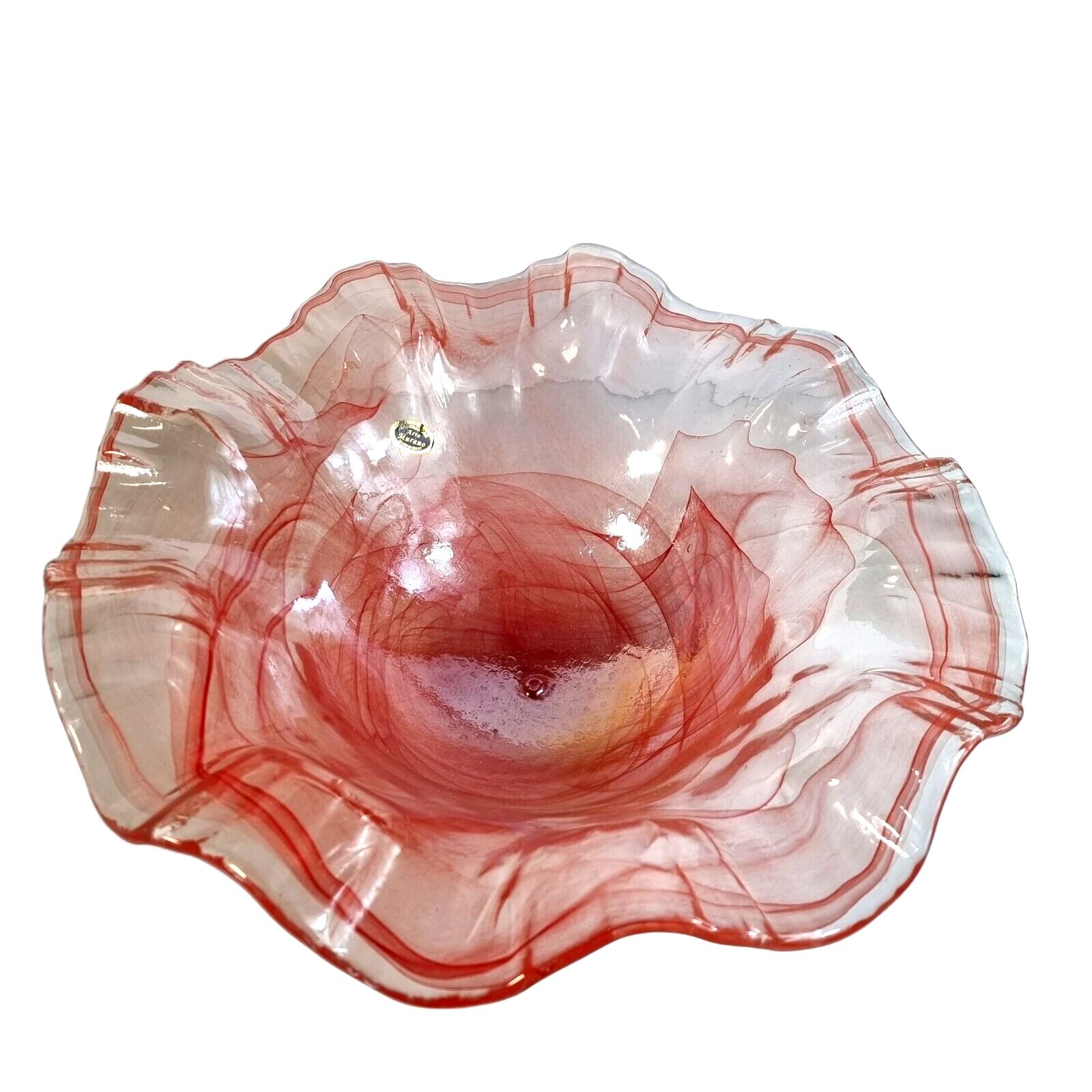 Murano Glass Bowl Salmon Pink Stretched Art Glass Ruffle Pink Glass Bowl Italy photo Home Decor