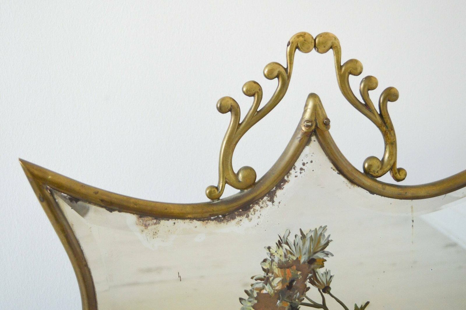 Rare Victorian Brass Mirrored Fire Screen With Hand Painted Flowers On Bevelled Mirror photo Home Fixtures