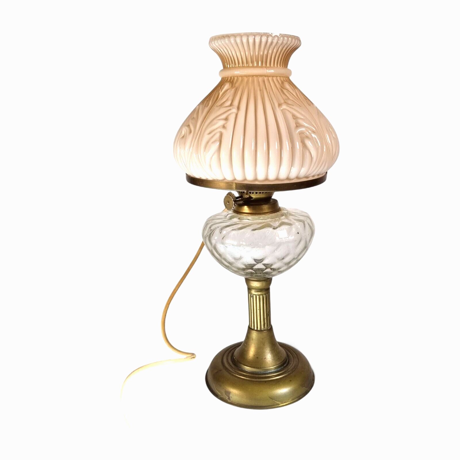 Vintage Pink Opaline Glass Oil Lamp Converted Electrified Brass Oil Lamp & Shade photo buy