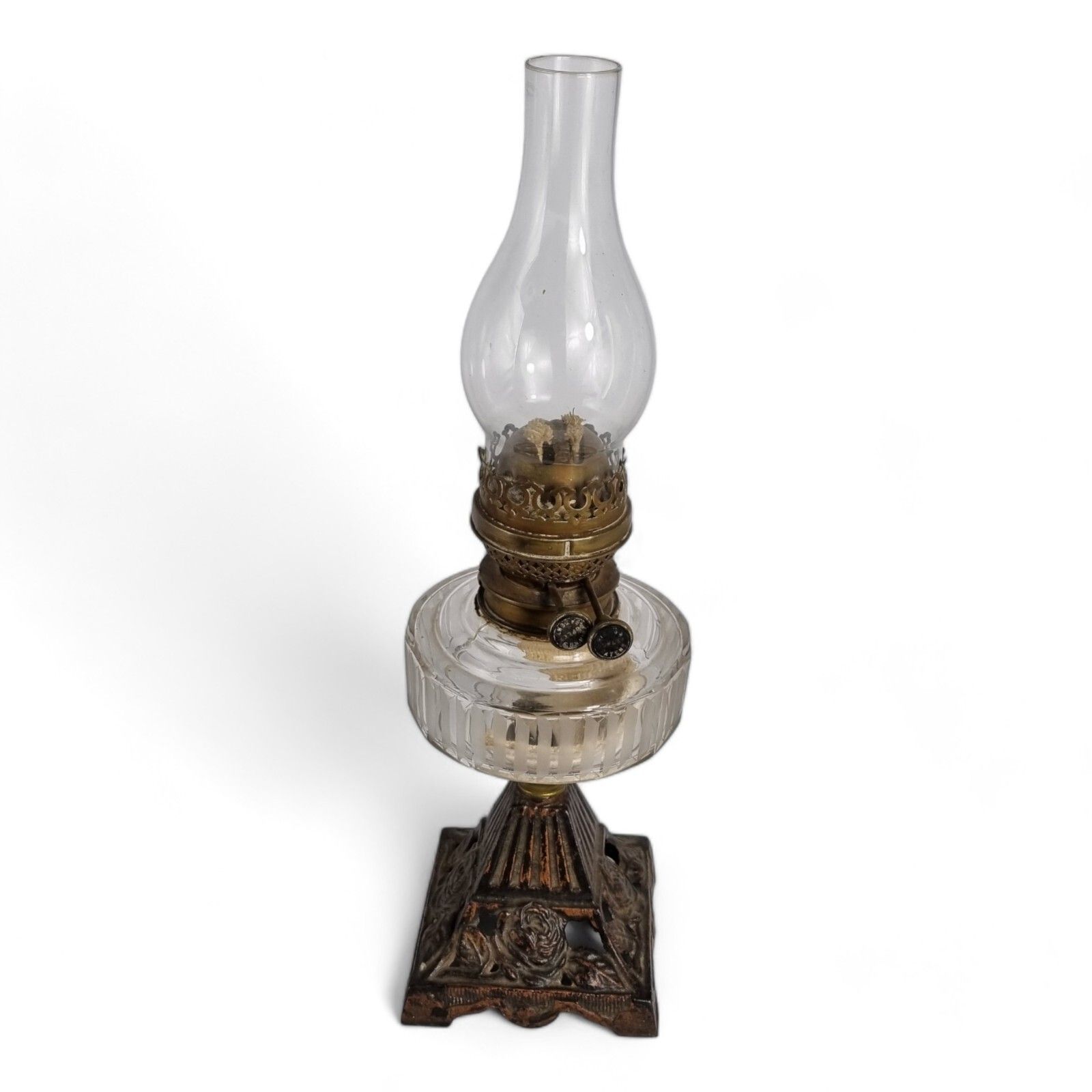 Antique Oil Lamp Hinks Patent Glass Cast Iron Base Victorian photo furniture