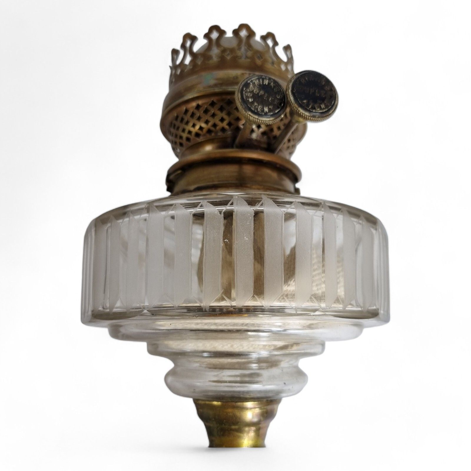 photo for sale Antique Oil Lamp Hinks Patent Glass Cast Iron Base Victorian