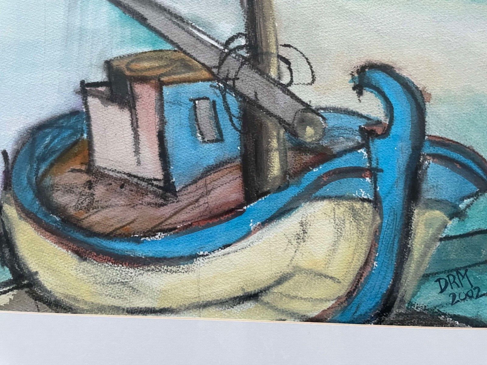 Vintage Contemporary 2002 Drm Cornish School Oil Gauche Abstract Marine Painting photo buy