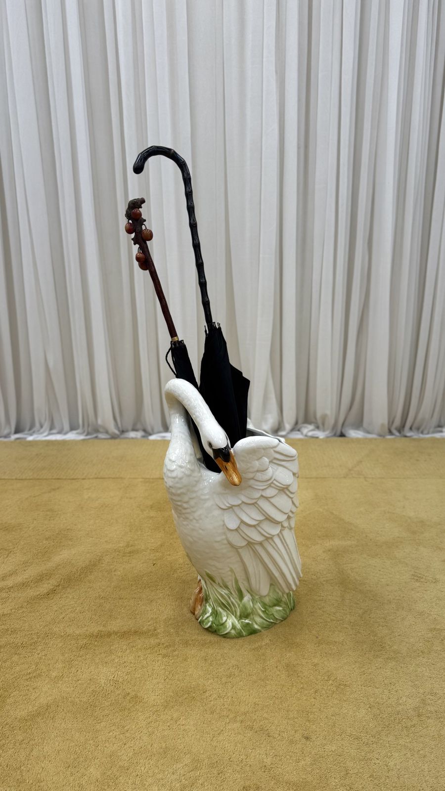 Swan Ceramic Umbrella/ Stick Stand By Bassano, 1970’s, Italy