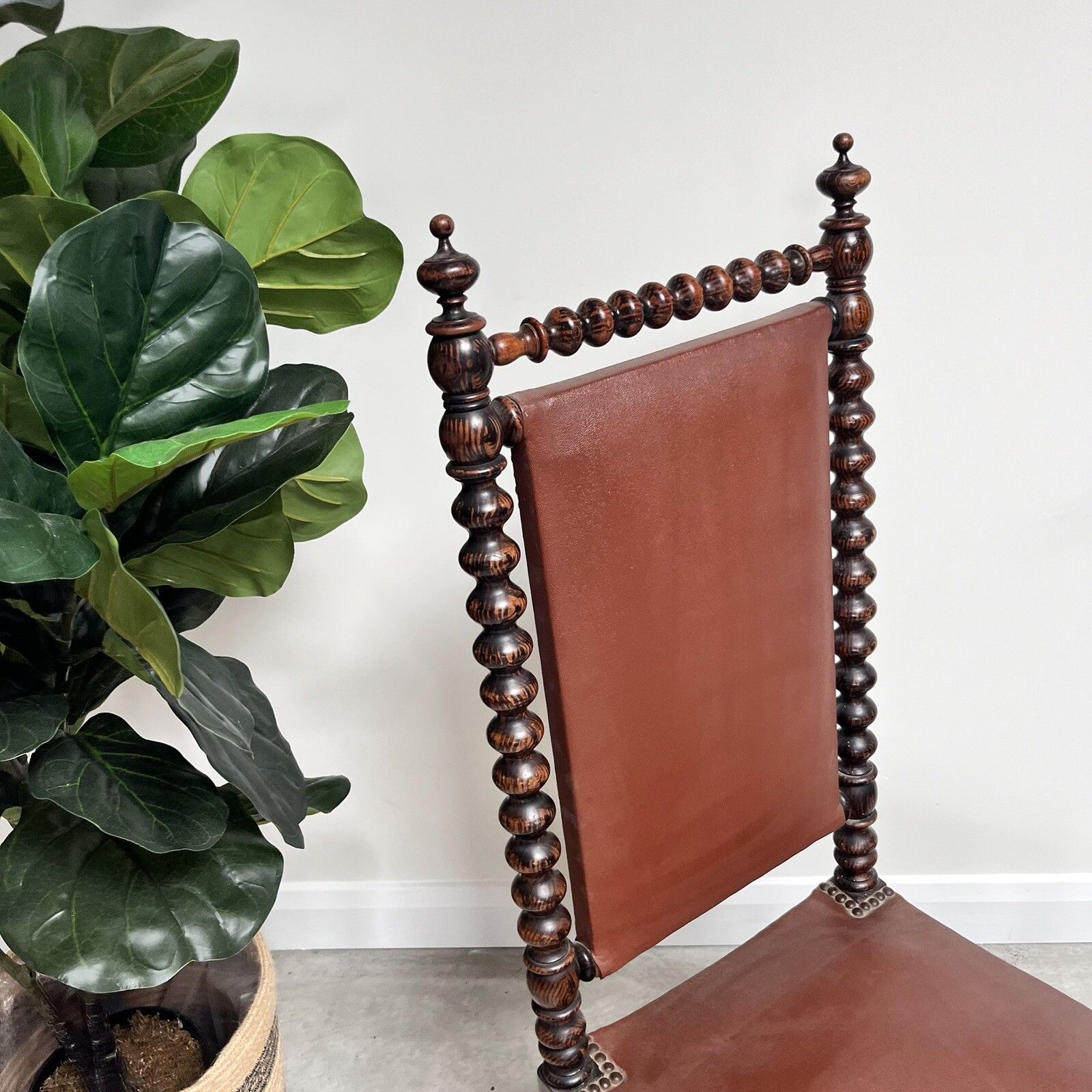 French 19th Century Bobbin Turned Ebonised Nursing Chair Studded Red Leather photo for sale