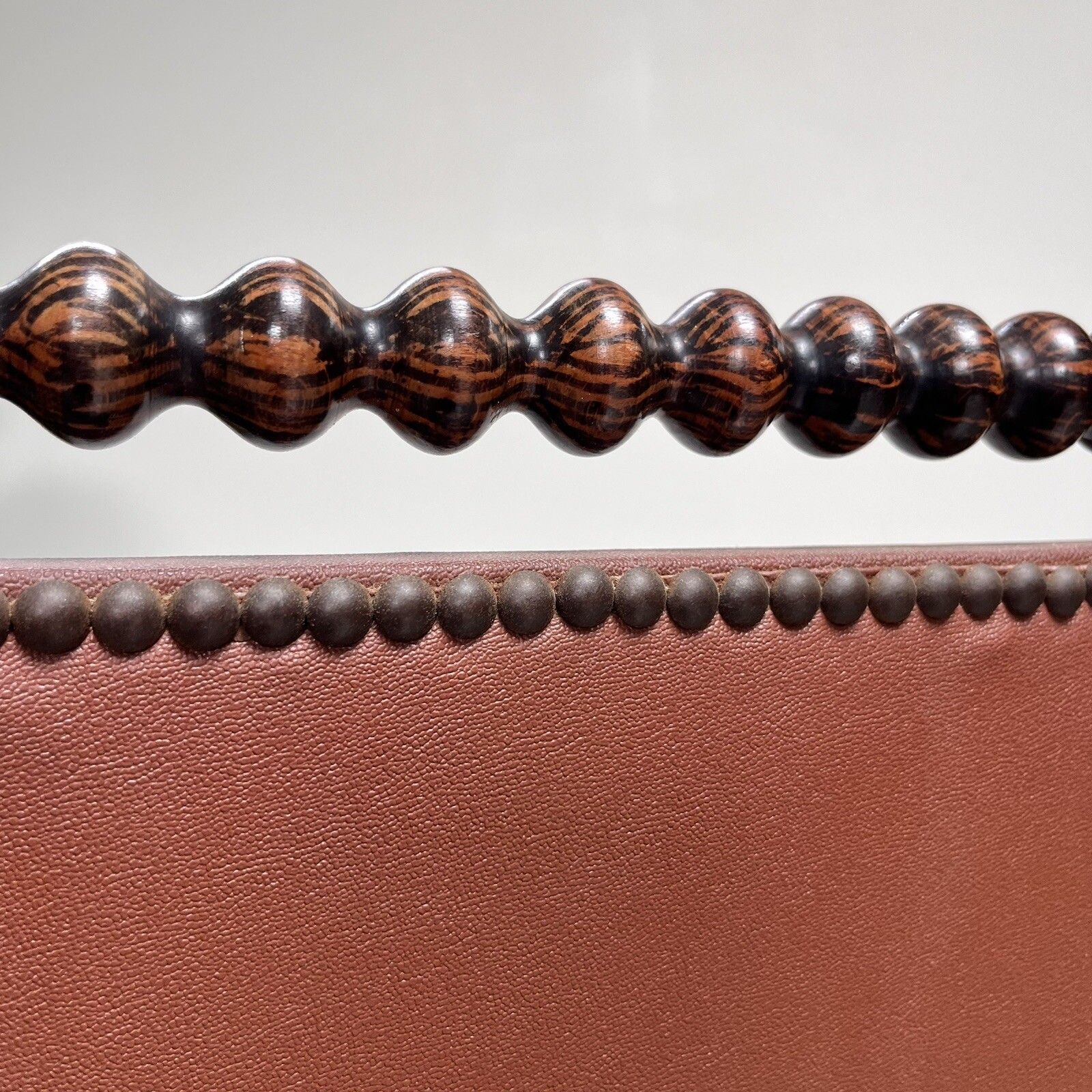 photo buy French 19th Century Bobbin Turned Ebonised Nursing Chair Studded Red Leather