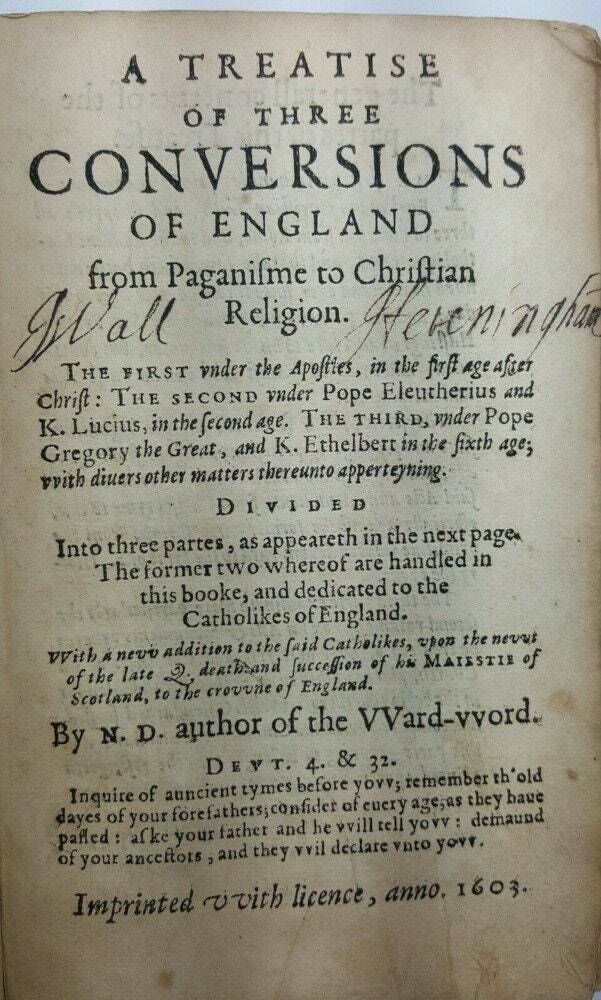 Antiquarian Book First Edition Treatise Of Three Conversions Of England By Robert Parsons. Very Rare Dated 1603. photo furniture