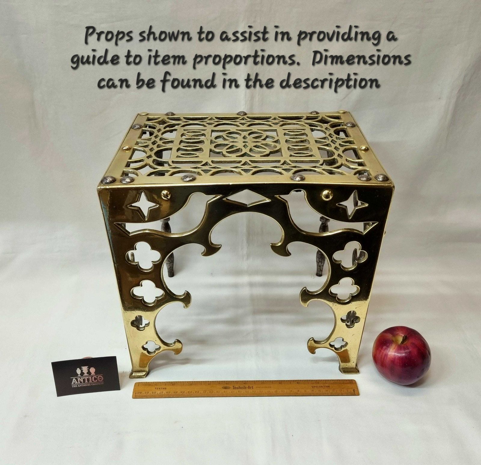 photo for sale A Beautiful And Exceptional 'Gothic Revival' Brass Footman Trivet Of Very Heavy Gauge Brass & Steel Construction.