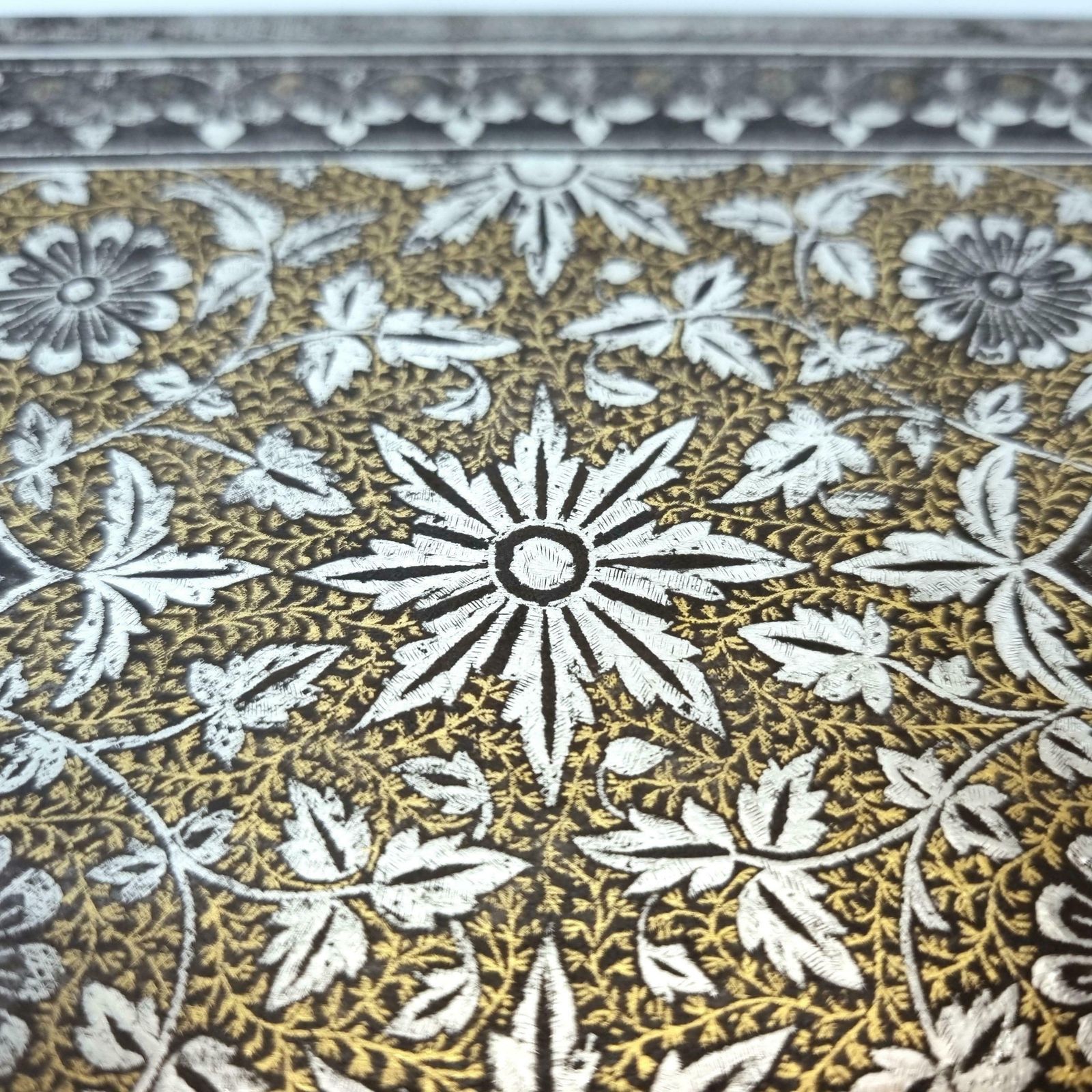 A Beautiful Antique Indian Koftgari Ware Oxidised Steel Box Finely And Profusely Inlaid With Gold And Silver, From The Punjab Region. photo 650.0