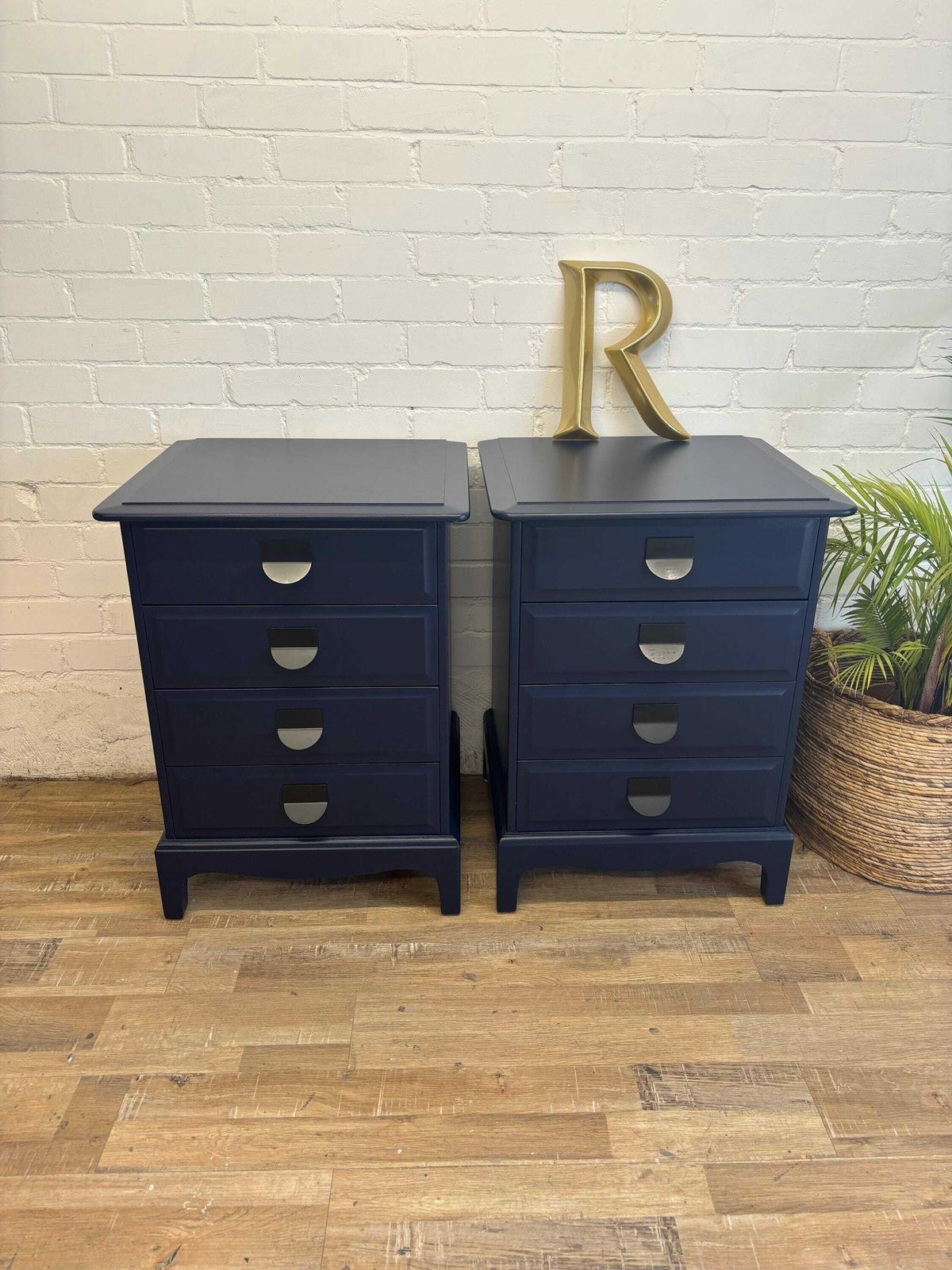 Stag Minstrel Pair (2) Of Bedsides Nightstands With Drawers Painted Dock Blue By Little Greene photo furniture
