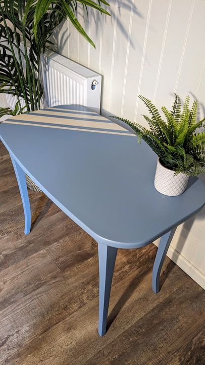 Upcycled Blue Table With Striped Detail By Reduce. Reuse. Refurbish