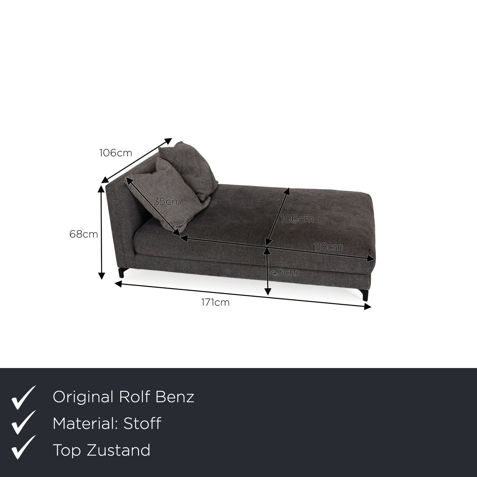 Rolf Benz Nuvola Fabric Lounger Grey Black Daybed photo furniture