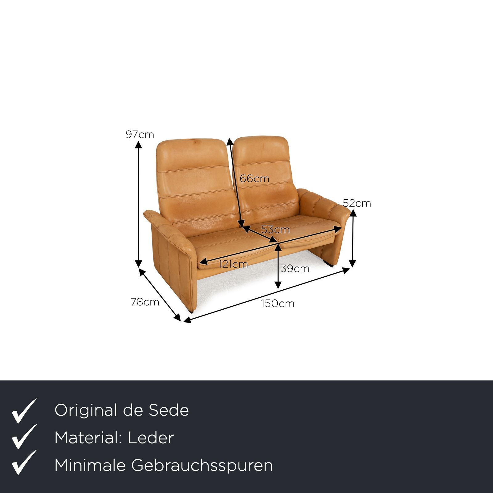 Canapé 2 places De Sede DS 50 en cuir beige photo furniture