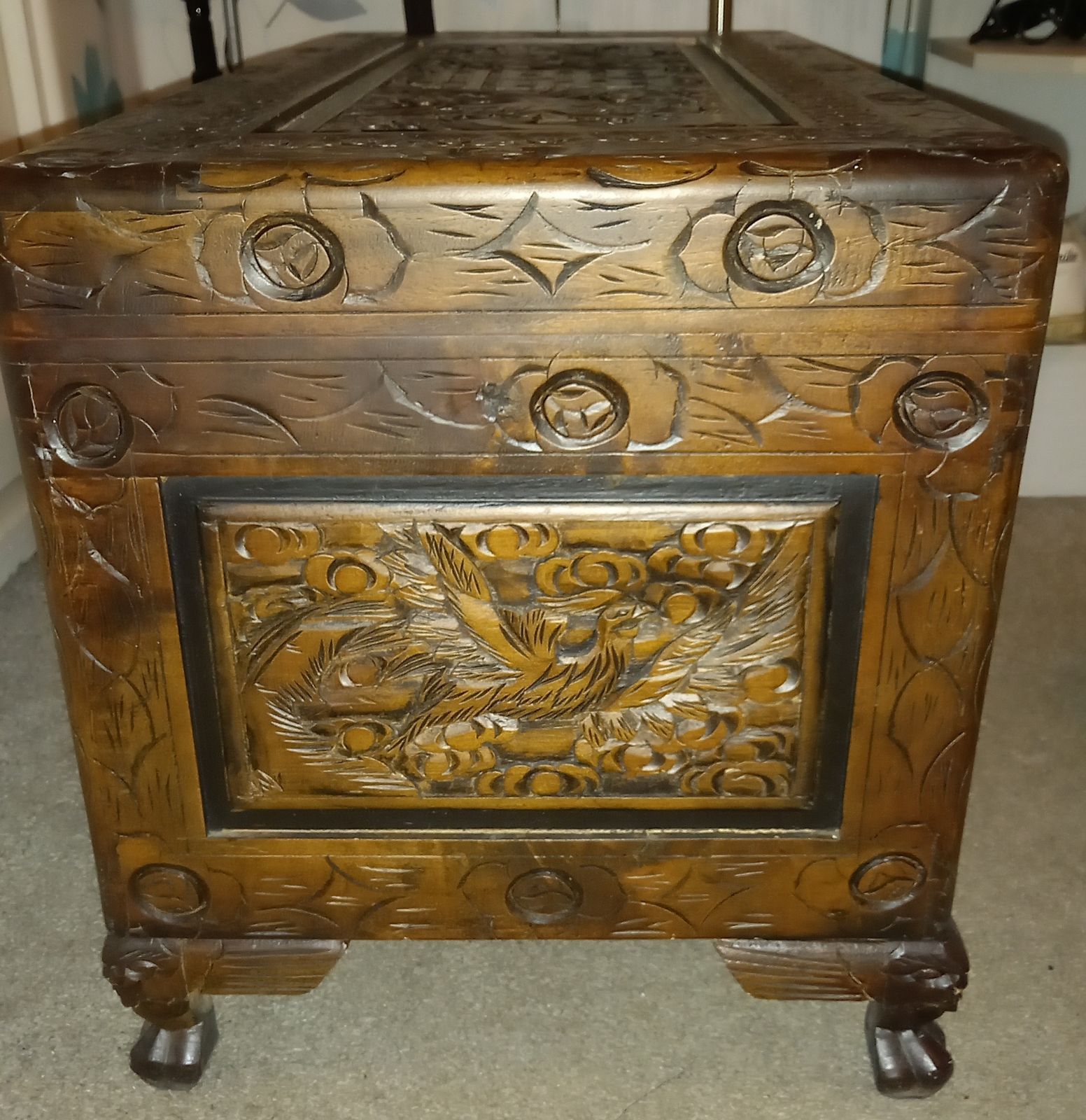 Antique Chinese Carved (Dragon & Pheonix) Camphor Wood Chest photo 700.0