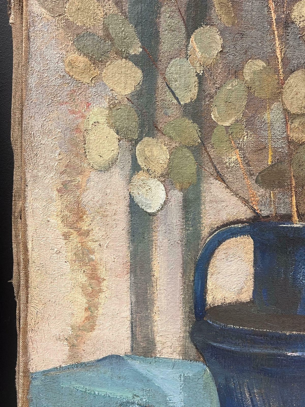 French 1930's1930's French Modernist Oil Painting Lunaria Honesty Plants Still Life Blue Jug1930's photo vinterior