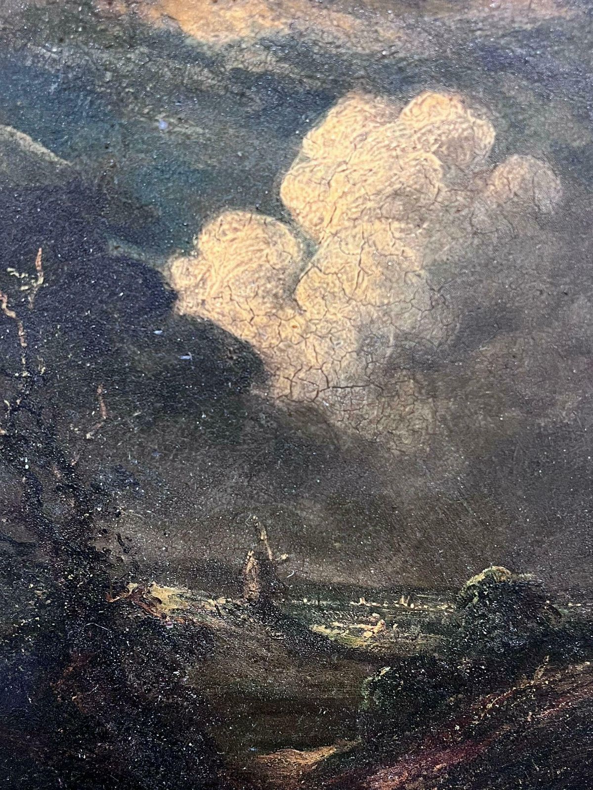 Norwich Schoolantique English 19th Century Oil Windmill Under Night Sky Fluffy Clouds Framed photo 1628.0