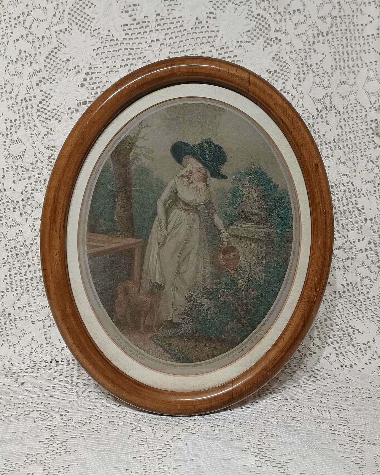 Antique Stipple Engraving Girl With Dog ,Rural Amusement Engraved By J.R.Smith After G. Moorland. photo for sale