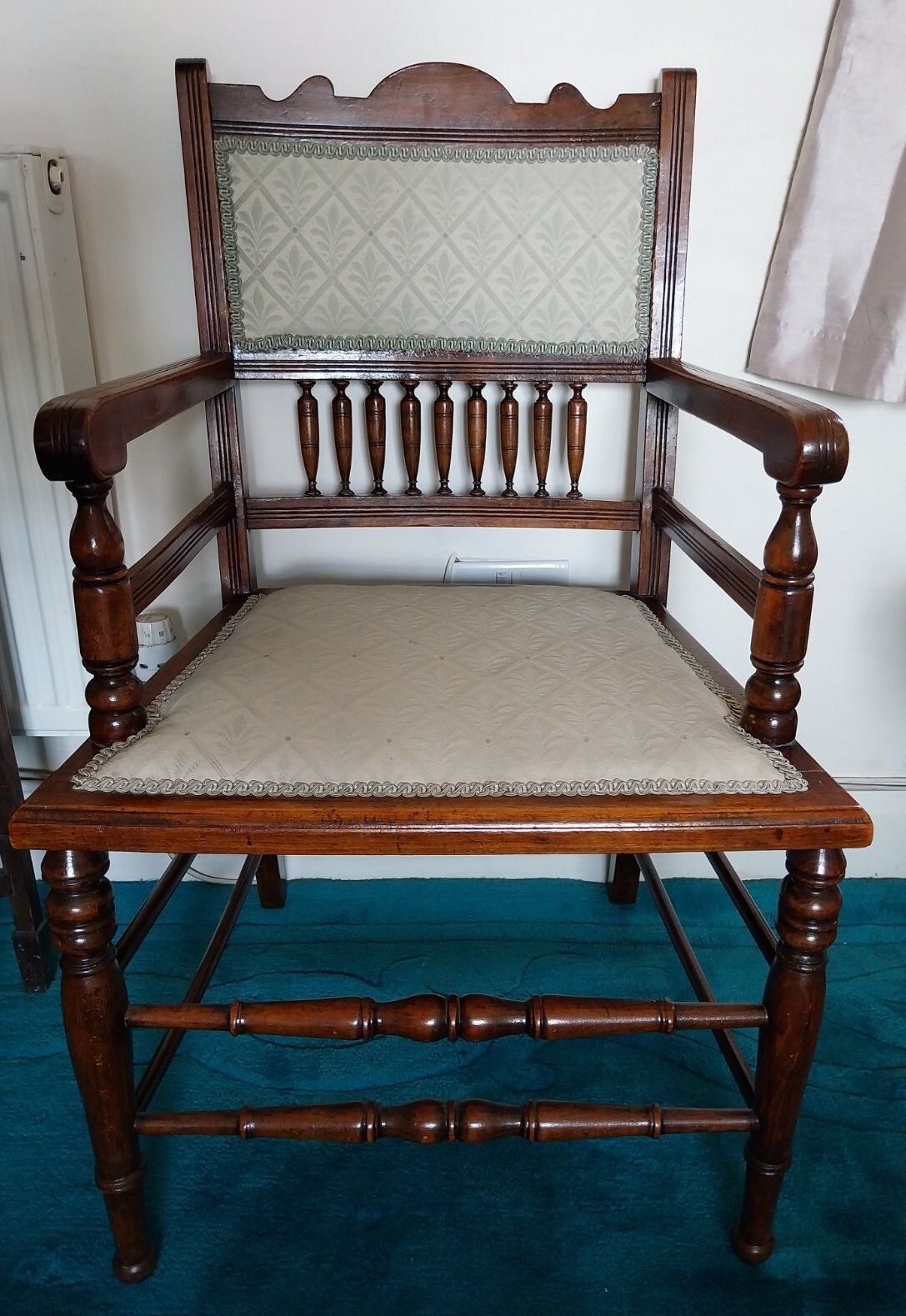 Antique Edwardian Mahogany Bobbin Twist Open Arm Chair Bedroom Hall