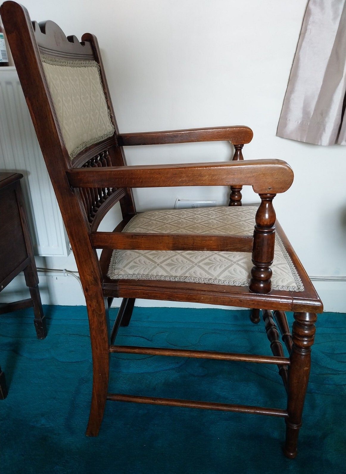 Antique Edwardian Mahogany Bobbin Twist Open Arm Chair Bedroom Hall photo furniture