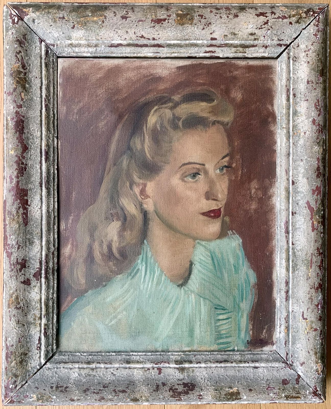 Mid Century Original Oil On Canvas   Portrait Of A Lady photo furniture