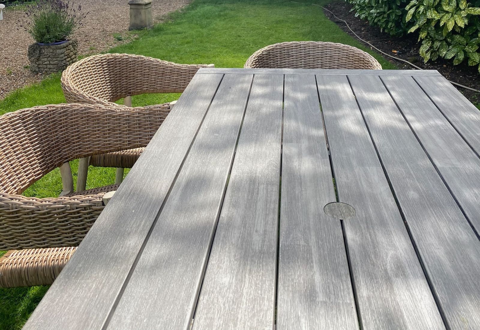 Outdoor Dining Set With Wooden Table And Wicker Chairs photo furniture