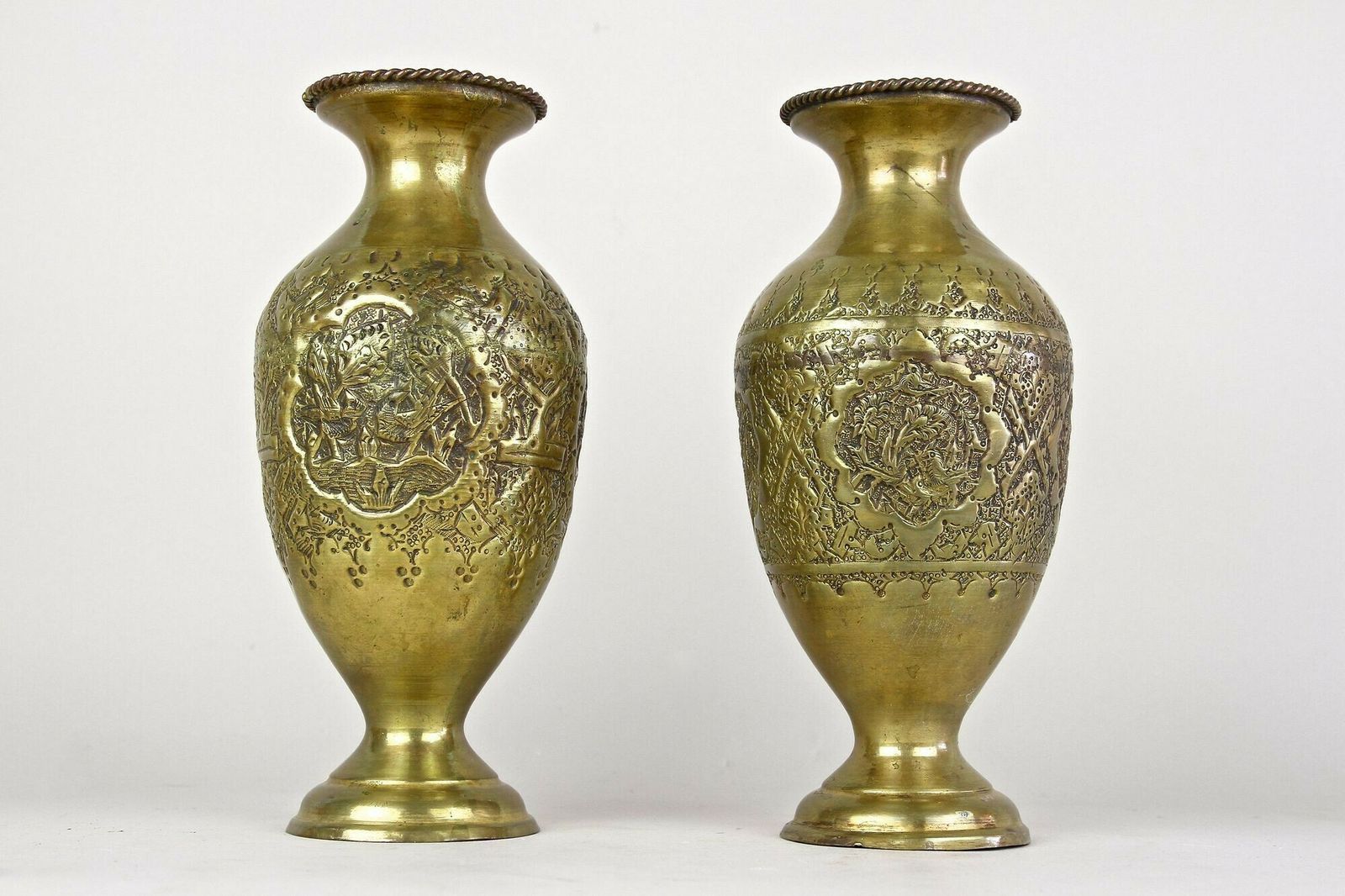 Pair Of 19th Century Biedermeier Chased Brass Vases, Austria Ca. 1860 photo 750.0
