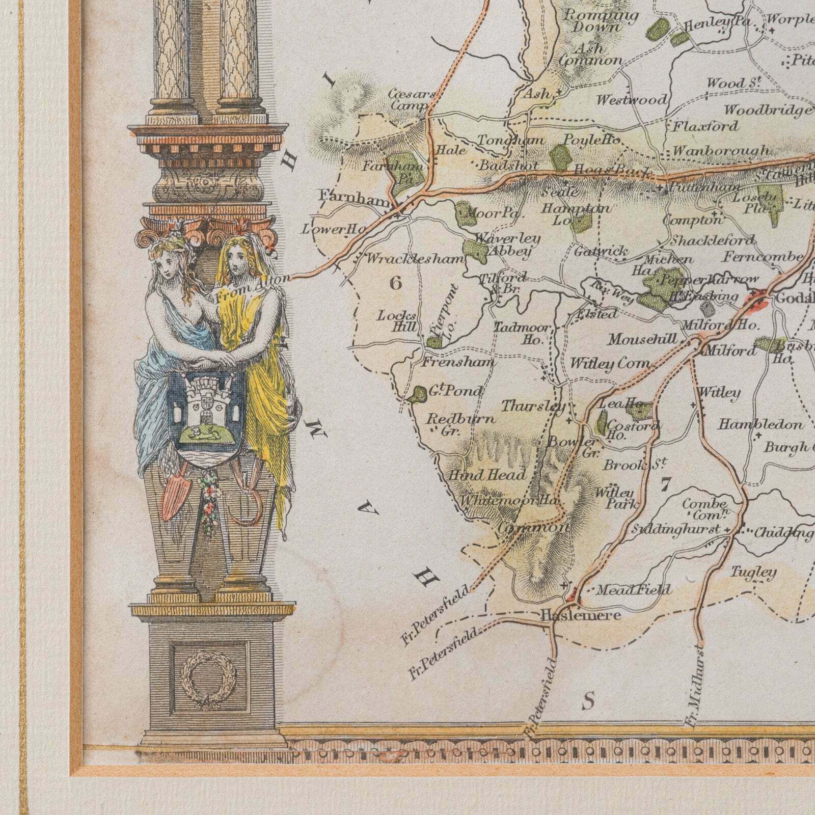 Antique County Map, Surrey, English, Framed Lithograph, Cartography, Victorian photo buy