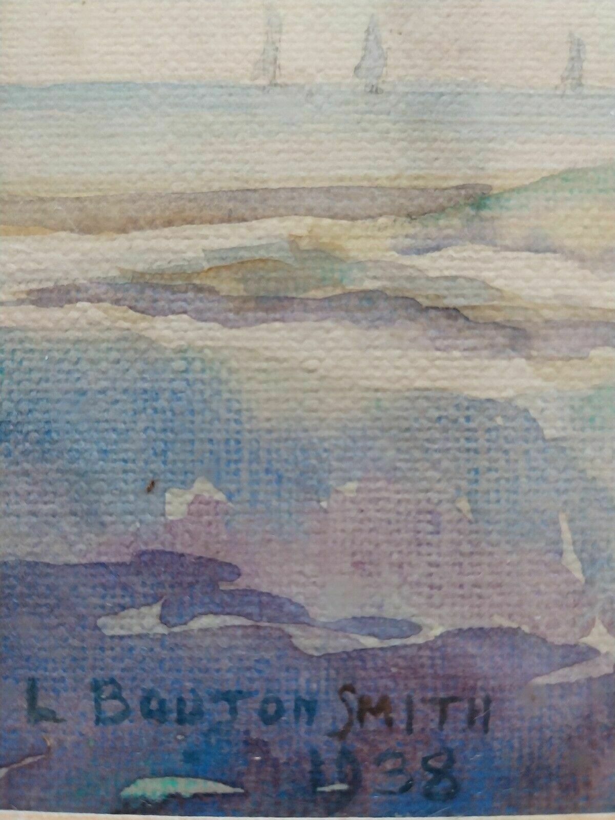 photo vinterior Vintage Lilian Bouton Smith Original Watercolour Seascape 1938 Antique Ooak