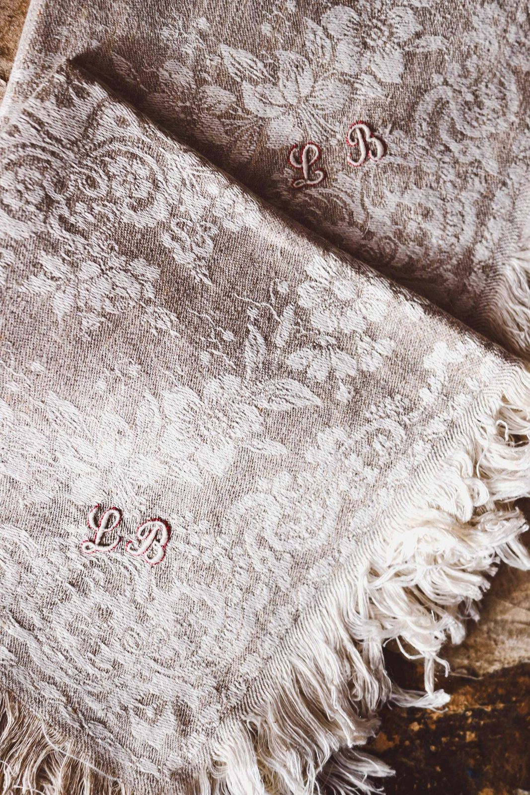 Set Of Napkins In Flanders Linen With Monogram Lb