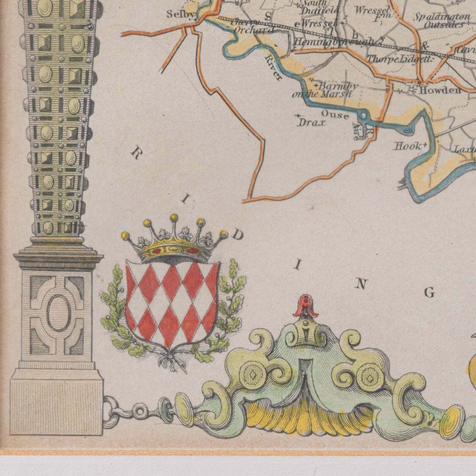 Antique East Yorkshire Map, English, Framed Lithograph, Cartography, Victorian photo buy