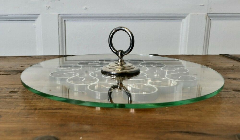 Art Deco Design Cheese Platter, Glass And Silver Metal photo Home Decor