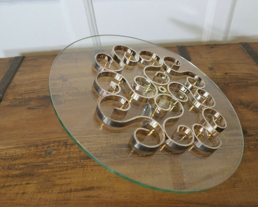 Art Deco Design Cheese Platter, Glass And Silver Metal photo 540.0