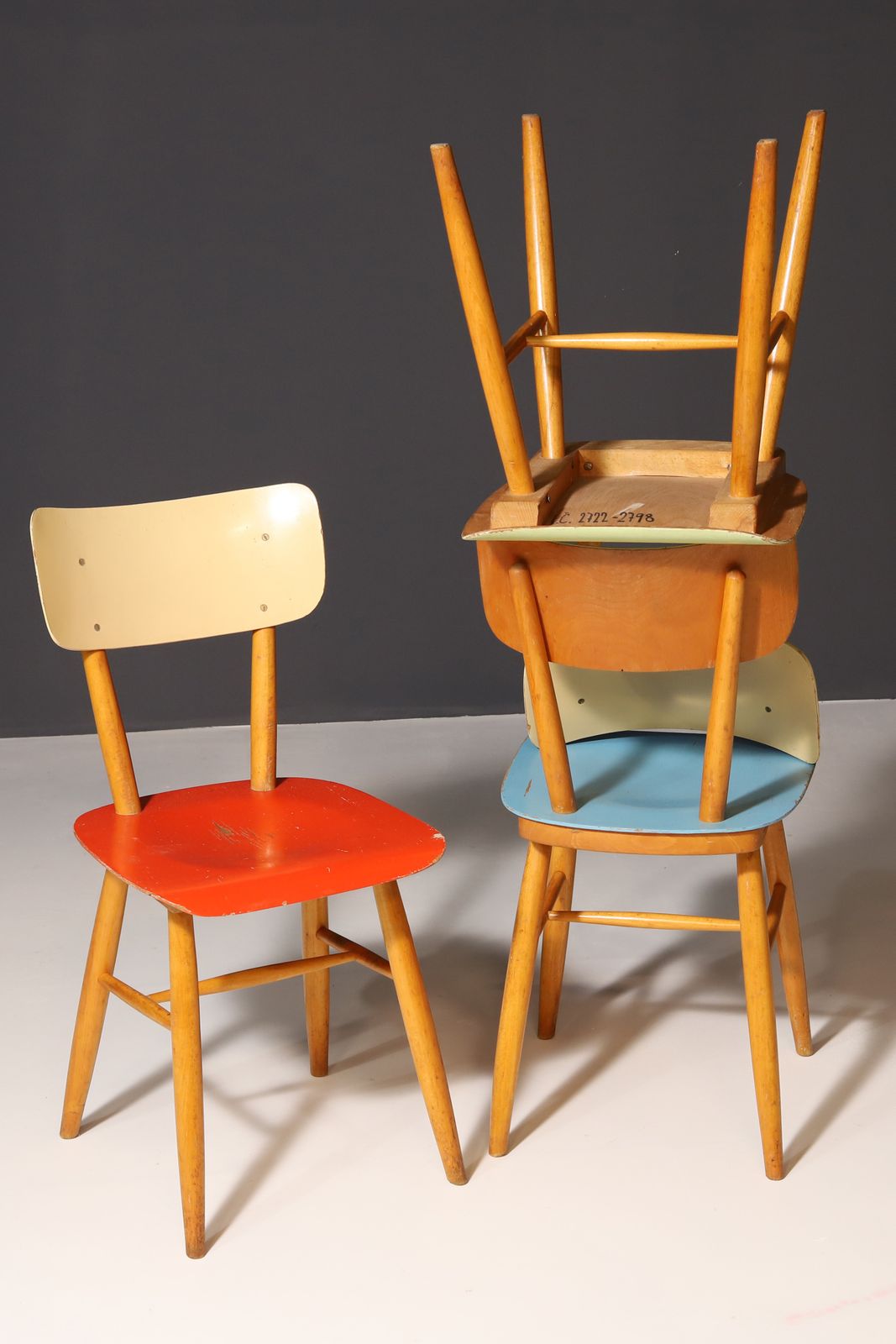 Mid Century Color Dining Chairs By Ton, 1960´S, Czechoslovakia, Set Of 18 photo buy