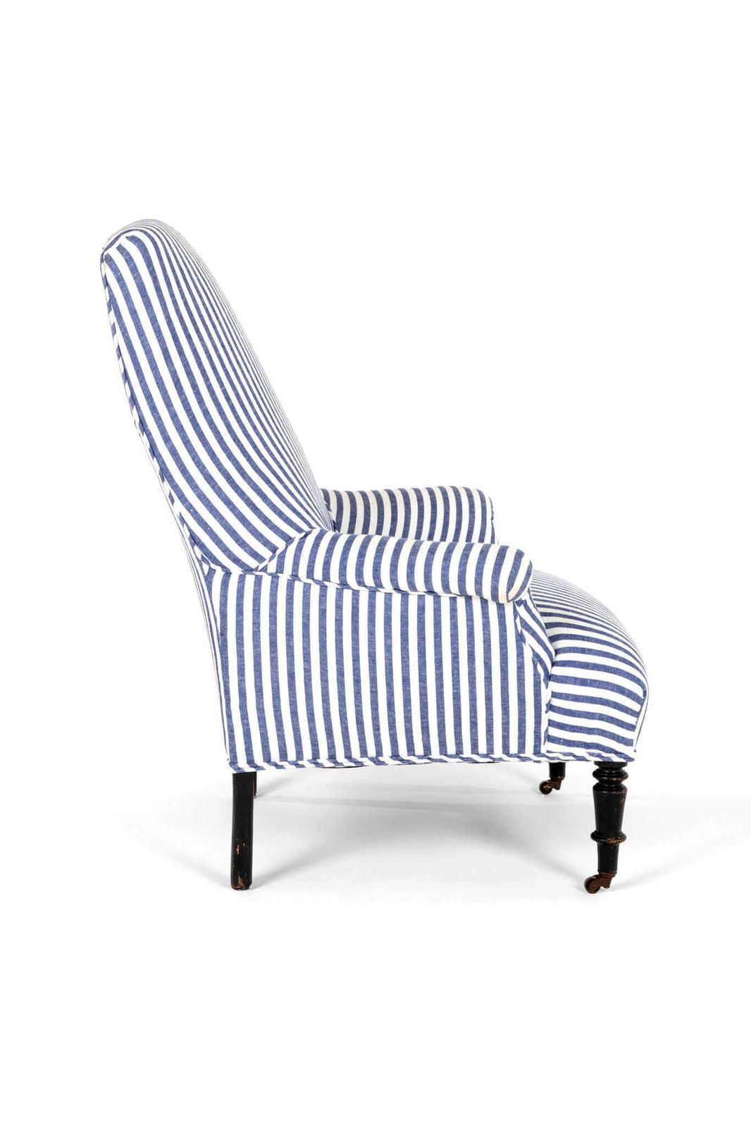 French Armchair In Wide Stripe Linen photo for sale
