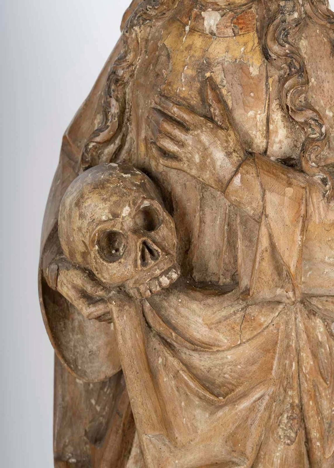 Carved Wooden Sculpture Of Mary Magdalene, Circa 1500. photo for sale