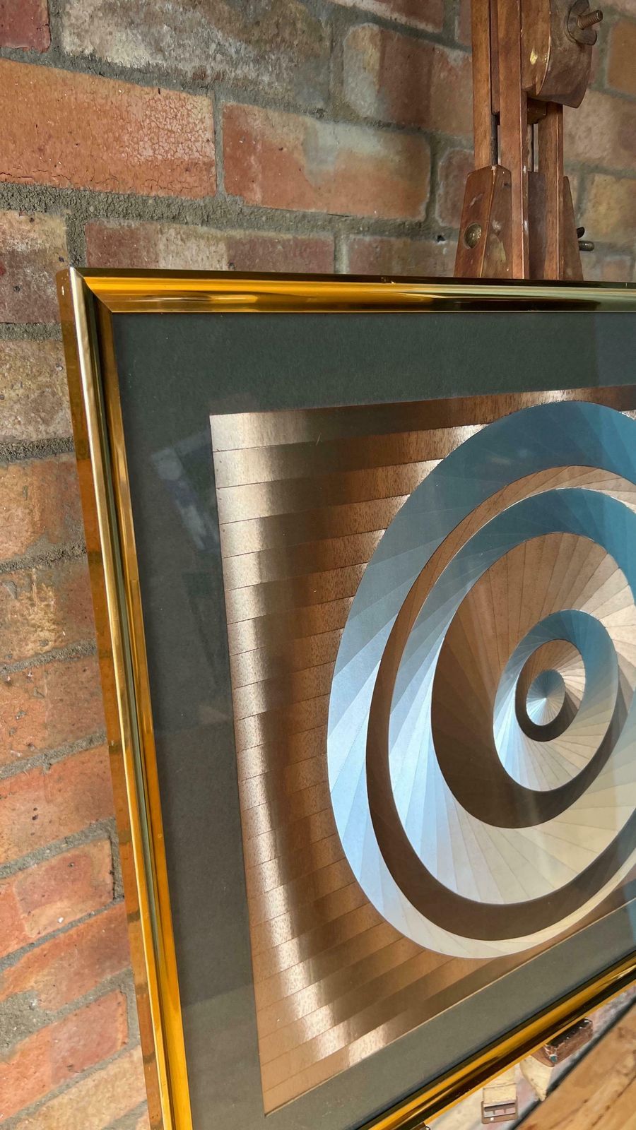 Mid Century Modern Abstract Kinetic Optical Silver And Gold Foil Artwork Picture Depicting Eccentric Circles photo buy
