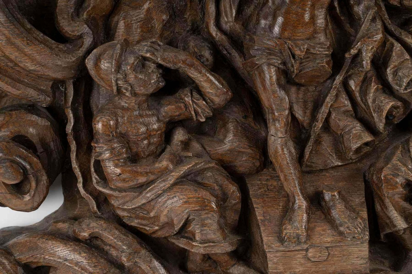 Oak Sculpture Of Christ Emerging From The Tomb, Surrounded By Roman Soldiers. photo for sale