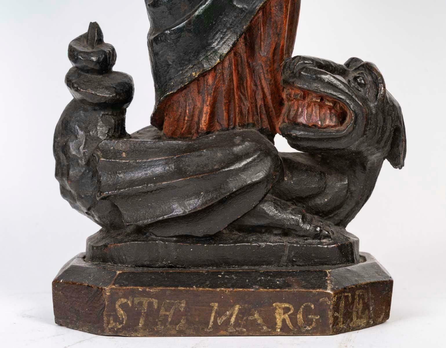 Sculpture In Polychrome Wood Representing Saint Marguerite, 18th Century. photo Art