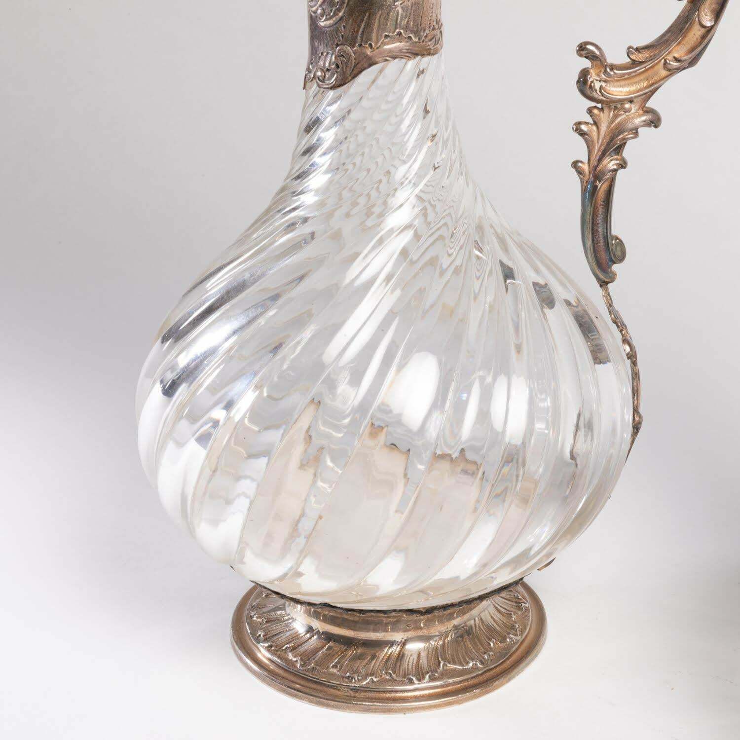 Pair Of Silver And Crystal Ewers, 19th Century, Napoleon III Period. photo Home Decor