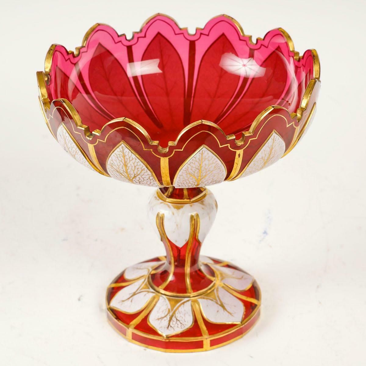Bohemian Crystal Overlay Bowl, 19th Century, Napoleon III Period. photo Home Decor