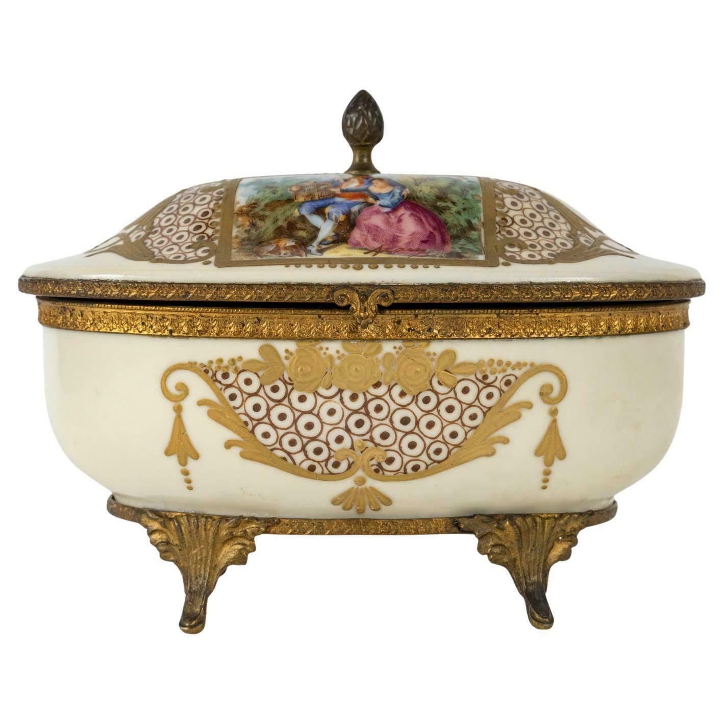 Sèvres Porcelain Box, Enamelled And Gilded, 20th Century, Napoleon III Style.