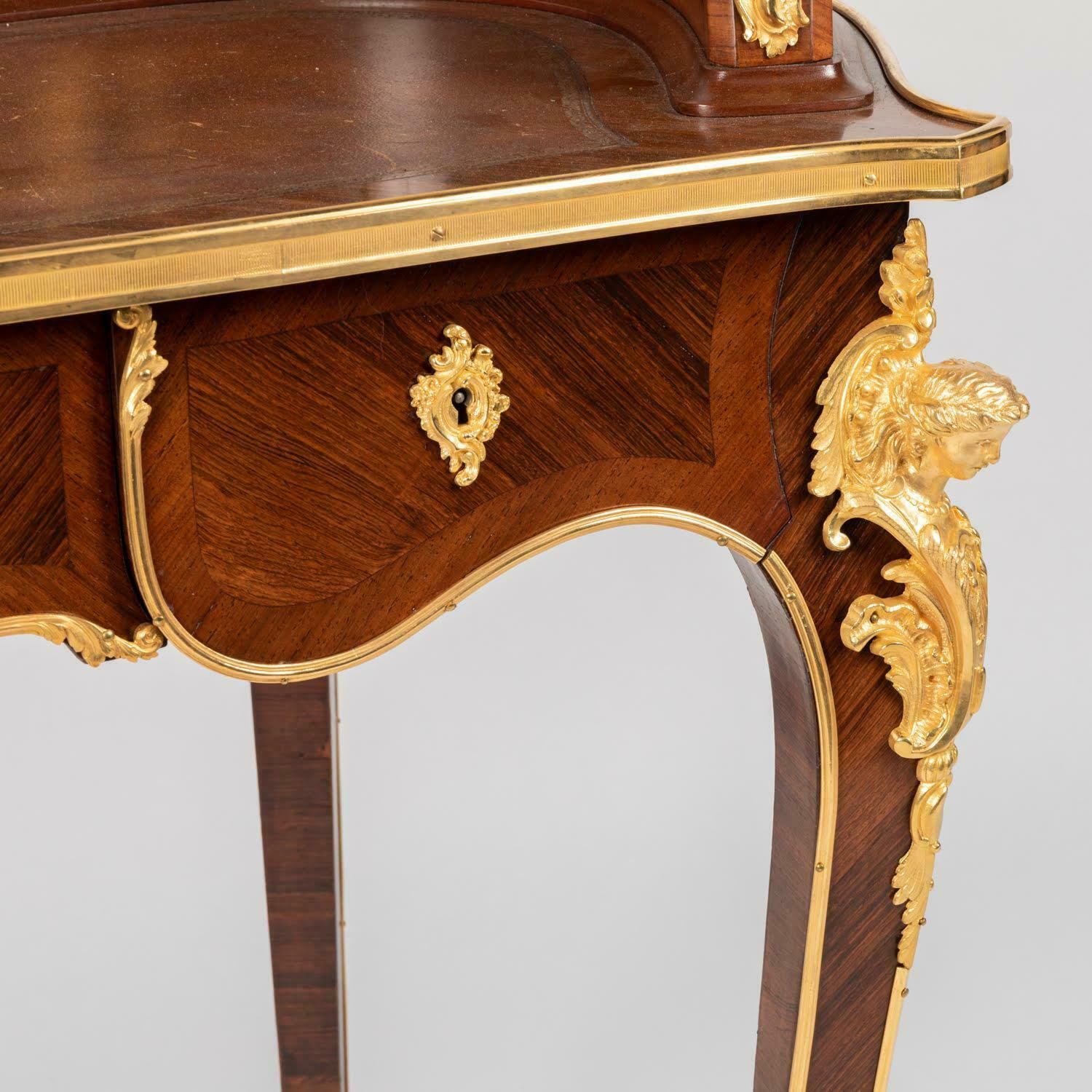 Furniture A 19th Century Lady's Desk In Marquetry And Gilt Bronze, Louis XV Style. photo